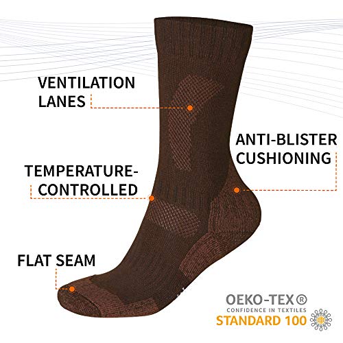 DANISH ENDURANCE Calcetines de Senderismo y Trekking de Lana Merina para Hombre, Mujer y Niños, Otoño e Invierno, Calcetines Térmicos de montaña, Pack de 3 (Marrón, EU 39-42)