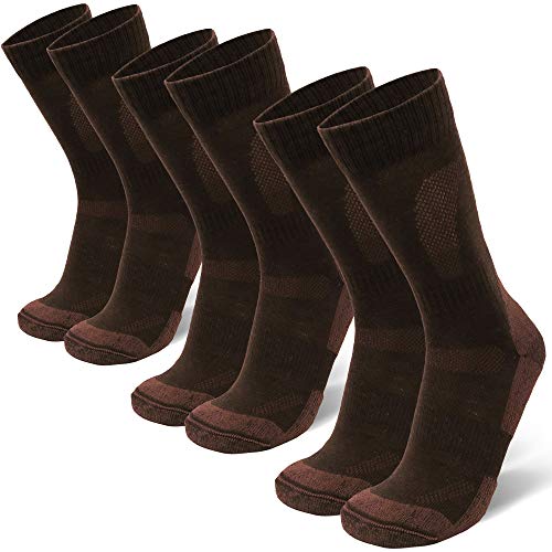 DANISH ENDURANCE Calcetines de Senderismo y Trekking de Lana Merina para Hombre, Mujer y Niños, Otoño e Invierno, Calcetines Térmicos de montaña, Pack de 3 (Marrón, EU 39-42)