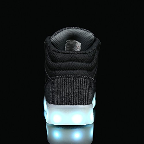 Dannto led Zapatillas Luces Niños Deportivos Shoes Recargables Luz Zapatos Flashing High Top Zapatillas con USB(Negro,34)