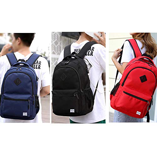 Danny®Mochila Escolar Unisex clásica y Ligera Resistente a desgarros, Mochila de Viaje con Puerto de Carga USB para portátil de 15.6 Pulgadas,Negro