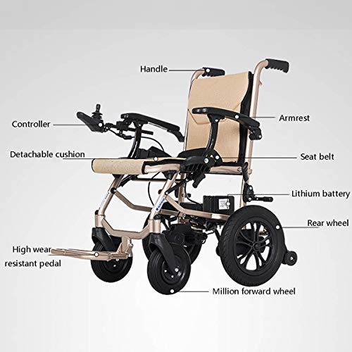 Dapang Silla de Ruedas eléctrica Plegable Ligera, Brazos de Longitud de Escritorio, Unidad con alimentación o Uso como Silla de Ruedas Manual, diseño Artesanal de Aluminio aeroespacial,Dualcontrol