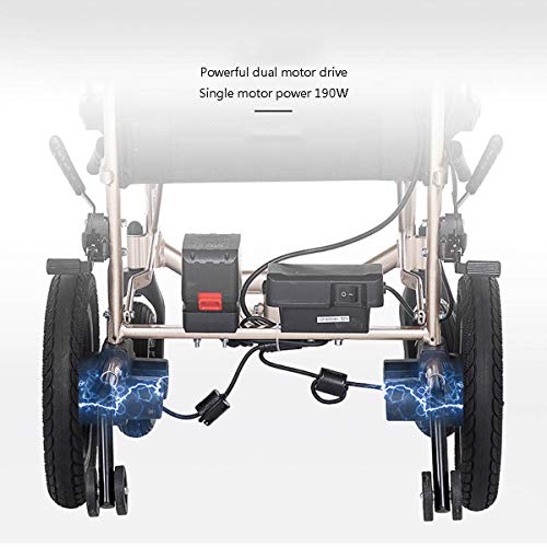 Dapang Silla de Ruedas eléctrica Plegable Ligera, Brazos de Longitud de Escritorio, Unidad con alimentación o Uso como Silla de Ruedas Manual, diseño Artesanal de Aluminio aeroespacial,Dualcontrol