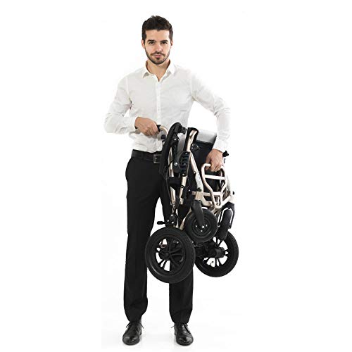 Dapang Silla de Ruedas eléctrica Plegable Ligera, Brazos de Longitud de Escritorio, Unidad con alimentación o Uso como Silla de Ruedas Manual, diseño Artesanal de Aluminio aeroespacial,Dualcontrol