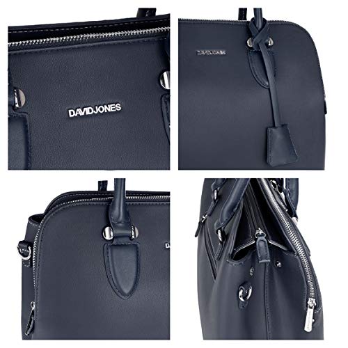 David Jones - Bolso de Mano Bugatti Mujer - Señora Tote Bag Cuero Genuino PU - Bolso de Hombro Bandolera Múltiples Bolsillos Cremallera - Shopper Asas Piel Trabajo Diario Elegante Moda - Azul Oscuro