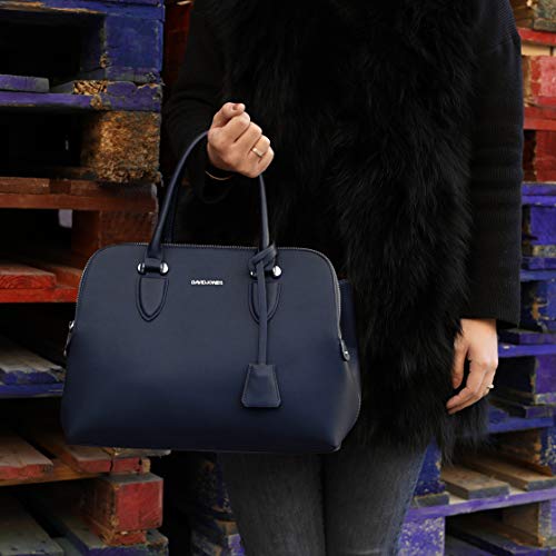 David Jones - Bolso de Mano Bugatti Mujer - Señora Tote Bag Cuero Genuino PU - Bolso de Hombro Bandolera Múltiples Bolsillos Cremallera - Shopper Asas Piel Trabajo Diario Elegante Moda - Azul Oscuro
