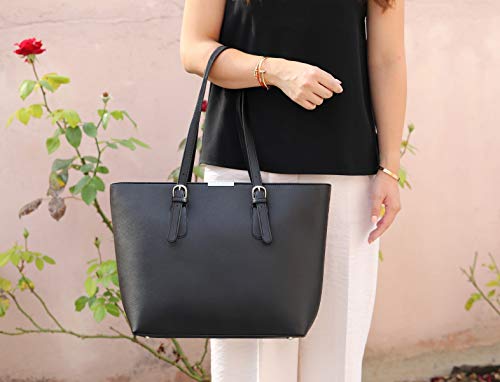 David Jones - Bolso de Mano Grande Mujer - Tote Bag Shopper Piel PU - Bolso de Hombro Trabajo Shopping Gran Capacidad Cuero - Bolso de Compras Asa Larga - Escuela Estudiante Moda - Negro