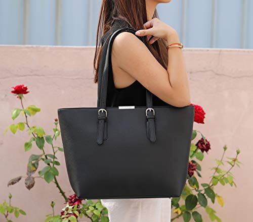 David Jones - Bolso de Mano Grande Mujer - Tote Bag Shopper Piel PU - Bolso de Hombro Trabajo Shopping Gran Capacidad Cuero - Bolso de Compras Asa Larga - Escuela Estudiante Moda - Negro