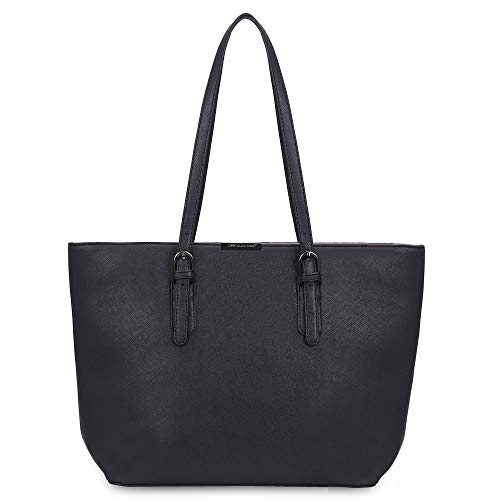 David Jones - Bolso de Mano Grande Mujer - Tote Bag Shopper Piel PU - Bolso de Hombro Trabajo Shopping Gran Capacidad Cuero - Bolso de Compras Asa Larga - Escuela Estudiante Moda - Negro
