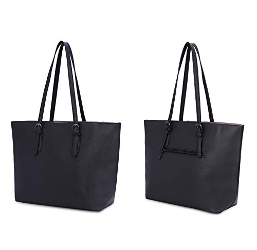David Jones - Bolso de Mano Grande Mujer - Tote Bag Shopper Piel PU - Bolso de Hombro Trabajo Shopping Gran Capacidad Cuero - Bolso de Compras Asa Larga - Escuela Estudiante Moda - Negro