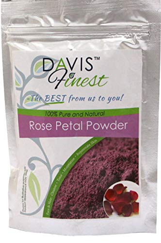 Davis Finest Polvo de pétalos de rosa para cabello y piel, minimizador de poros, aligeramiento de la piel, aclarado, endurecedor, hidratante, antienvejecimiento, máscara facial vegana con manchas 100g
