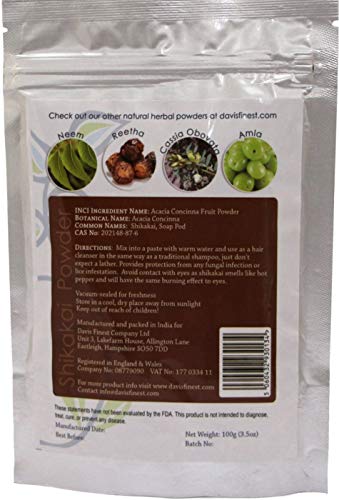 Davis Finest Shikakai Acacia Concinna jabón Pod polvo – Natural Jabón Champú y Acondicionador de Limpieza Profunda brillante pelo y crecimiento Tratamiento de Uñas (100 G)
