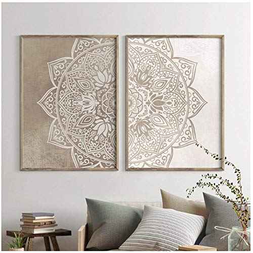 Dayanzai Mandala - Lienzo decorativo para pared, colores neutros, pósteres de yoga e impresiones de Zen para sala de estar, decoración del hogar, 50 x 70 cm x 2 piezas, sin marco