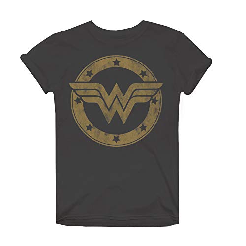 DC Comics Wonder Woman Metallic Logo Camiseta, Gris (Charcoal Cha), 40 (Talla del Fabricante: Medium) para Mujer