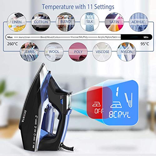 Dcenta LCD Plancha de Vapor,11 Cambios de Temperatura Plancha Vertical Vapor,Depósito de Agua Grande de 350ML Plancha Vertical,Planchado en Seco y Húmedo 4 Modos,2200W de Calentamiento Rápido