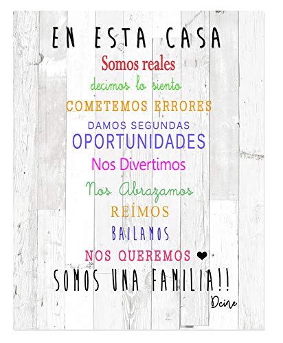 DCine Cuadro Decorativo/Frases positivas/sobre Madera/Regalo/Normas del hogar 19 cm x 25 cm x 4 mm/Madera (EN Esta CASA)
