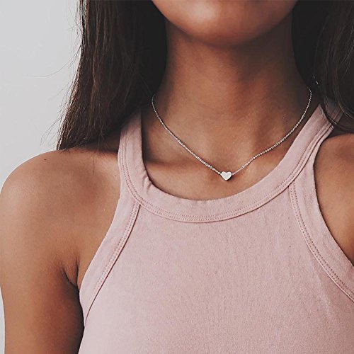 DDLBiZ Calistouk Amor corazón Choker Gargantilla Plata Chapado en Oro Cadena de Collar Encantador Regalo de la joyería, Metal, Plateado, 1pc.