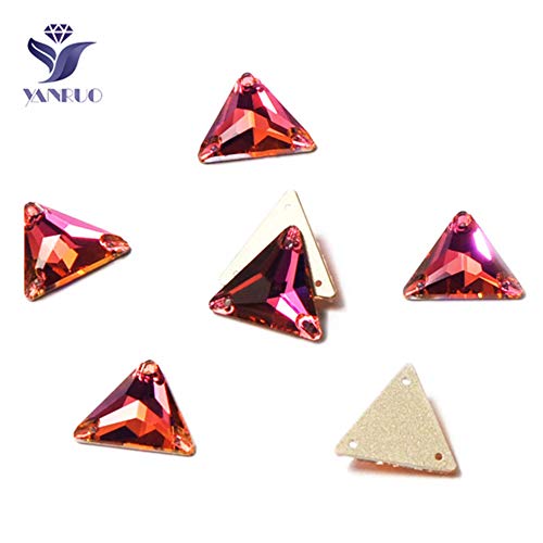 DDTT 3270 Triangle Boutique Coser en Piedras de Cristal para Diamantes de imitación Vidrio Costura Vestido de Novia Ropa, Fucsia, 12 mm 24 Piezas
