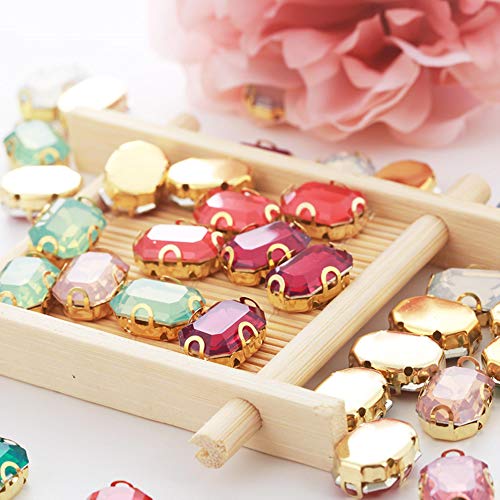 DDTT Mezclar Colores Forma de octágono Coser Diamantes de imitación con Juego de Garras Doradas Resina Ópalo Rosa/Verde/Melocotón/Azul/Blanco Piedras para el Vestido, Ópalo Fucsia, 10X14MM   20PCS