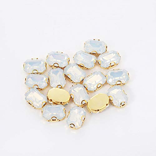 DDTT Mezclar Colores Forma de octágono Coser Diamantes de imitación con Juego de Garras Doradas Resina Ópalo Rosa/Verde/Melocotón/Azul/Blanco Piedras para el Vestido, Ópalo Fucsia, 10X14MM   20PCS