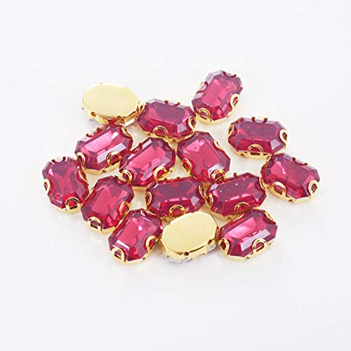 DDTT Mezclar Colores Forma de octágono Coser Diamantes de imitación con Juego de Garras Doradas Resina Ópalo Rosa/Verde/Melocotón/Azul/Blanco Piedras para el Vestido, Ópalo Fucsia, 10X14MM   20PCS