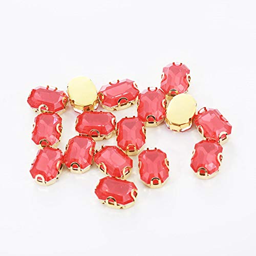 DDTT Mezclar Colores Forma de octágono Coser Diamantes de imitación con Juego de Garras Doradas Resina Ópalo Rosa/Verde/Melocotón/Azul/Blanco Piedras para el Vestido, Ópalo Fucsia, 10X14MM   20PCS