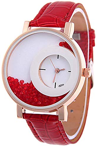 De Las Mujeres del Reloj de Cuarzo Correa de Cuero de Tendencia Diaria Rosa Rojo Naranja (Color : Rouge)