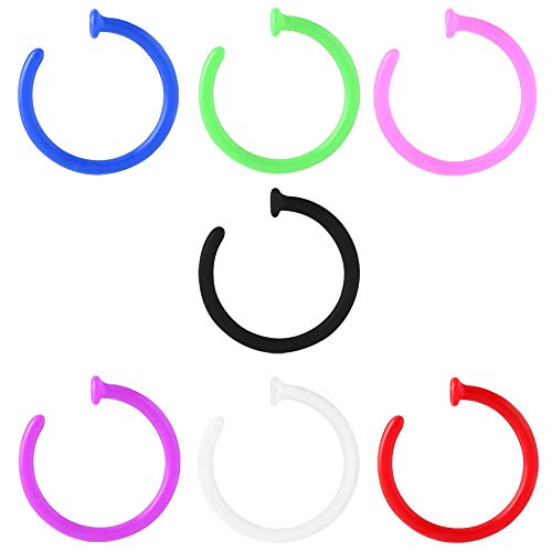 De piercings para el cartílago. BioFlex abierto para la nariz. 0,8 mm de gran calibre 7 mm diámetro interno. Todos los colores 7.lote de 7 y como se muestra.