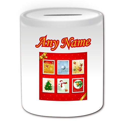 De regalo con mensaje personalizado - Juego de tampones con felicitaciones de Navidad Hucha (de nieve de Navidad diseño de, blanco) - nombre personalizable para/de mensaje tu diseño de - bolas de árbol de rama de copo de nieve de muñeco de nieve