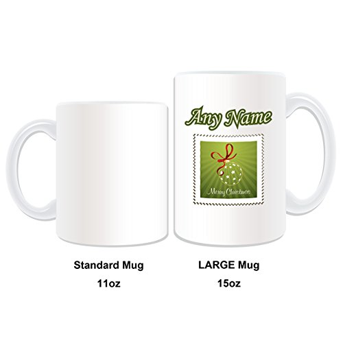De regalo con mensaje personalizado - taza tamaño grande sello de bolas decorativas de Navidad (de nieve de Navidad diseño de, blanco) - nombre personalizable para/de mensaje tu taza diseño de - de punta de bola