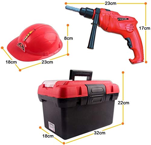 deAO Caja de Herramientas Juego Infantil Playset Conjunto de Herramientas de Taller y Bricolaje Maletín de Plástico Portable Incluye Taladro Eléctrico de Juguete, Casco y 38 Accesorios