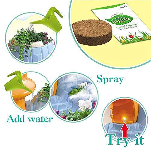 deAO Jardín en Miniatura Mi Cuento de Hadas Casita en el Bosque Mágico con Características de Niebla Juego de Botánica Infantil Incluye Semillas, Tierra y Accesorios Casa Encantada de Muñecas