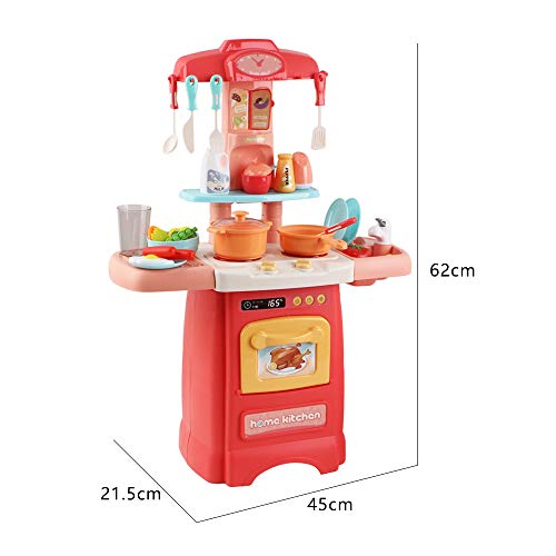 deAO Mi Pequeño Chef Cocinita de Juguete con Tamaño Mini Características de Agua, Luz y Sonidos Conjunto Infantil de Cocina con 50 Accesorios Incluidos (Rosa)