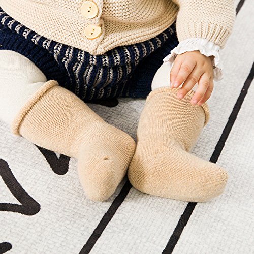 DEBAIJIA 3 Pares de Calcetines Bebé Algodón organico Grueso Calcetines Térmicos Largo Recién Nacidos 0-6 Meses Invierno Para Niños Niñas Cartas
