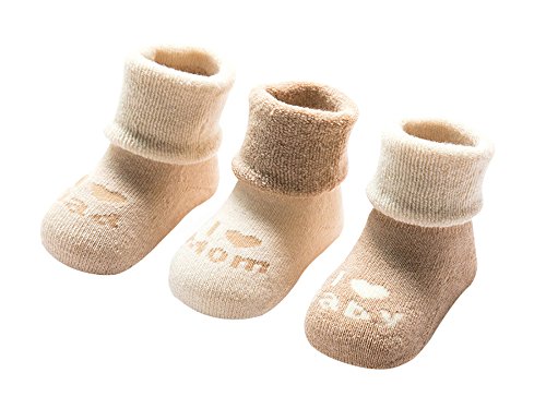 DEBAIJIA 3 Pares de Calcetines Bebé Algodón organico Grueso Calcetines Térmicos Largo Recién Nacidos 0-6 Meses Invierno Para Niños Niñas Cartas