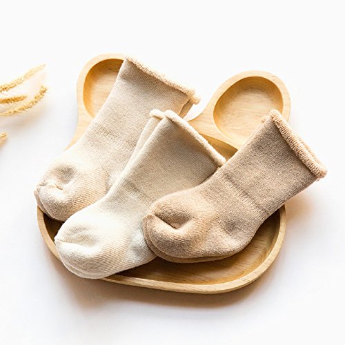 DEBAIJIA 3 Pares de Calcetines Bebé Algodón organico Grueso Calcetines Térmicos Largo Recién Nacidos 0-6 Meses Invierno Para Niños Niñas Cartas