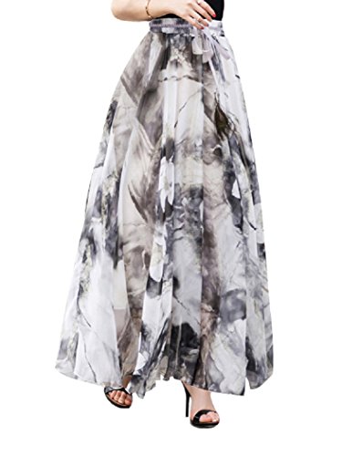 DEBAIJIA Falda Larga Mujer Maxi Bohemia Playa Vacaciones Gasa con Estampado Floral Talla Grande Cintura Elástica Gris - M