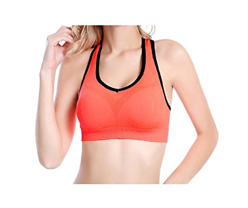 DEBAIJIA Mujer Sujetador Deportivo Running con Relleno Shock Absorber Sin Aros Chaleco Gimnasio Aptitud Sin Costuras Yoga Estiramiento Sports Naranja-XL