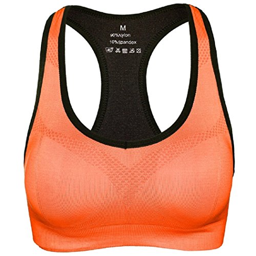 DEBAIJIA Mujer Sujetador Deportivo Running con Relleno Shock Absorber Sin Aros Chaleco Gimnasio Aptitud Sin Costuras Yoga Estiramiento Sports Naranja-XL