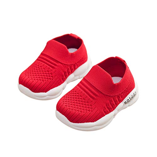 DEBAIJIA Zapatos para Niños 3-18M Bebé Caminan Zapatillas Deporte sin Cordones Transpirables Malla Ligera Antideslizante TPR-Materiale(Rojo-17)