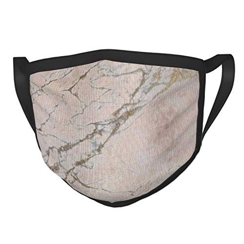Decams - Máscara de tela con bufanda elástica para oídos, color rosa perlado y oro rosa en polvo, cepillo de mármol, lavable, transpirable, protector para la boca y la nariz