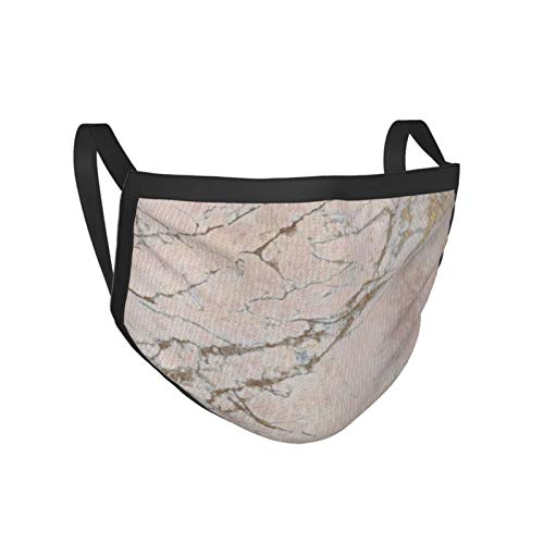 Decams - Máscara de tela con bufanda elástica para oídos, color rosa perlado y oro rosa en polvo, cepillo de mármol, lavable, transpirable, protector para la boca y la nariz