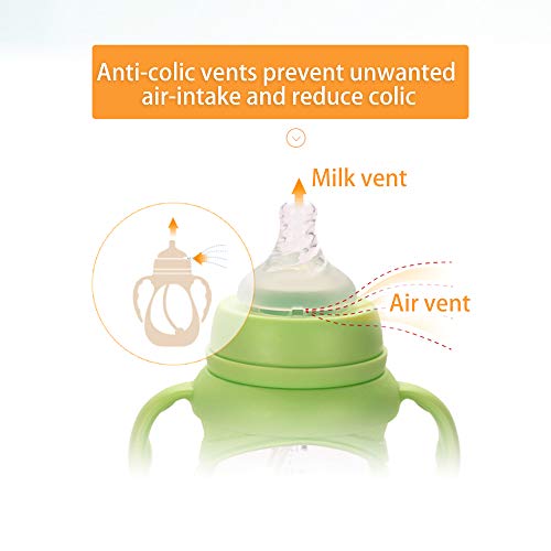 Decdeal Biberón de Cristal Natural con Tetina de Silicona Anticólico 150/240ml