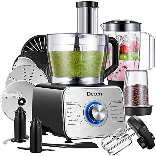Decen 1100W Procesador de Alimentos/ Robot de Cocina con 14 Accesorios, 3 Modos de Velocidad y Funciones de Pulso, Capacidad 3.5 Litros, Negro