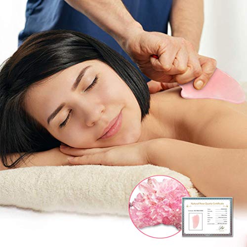 Deciniee Herramienta de Masaje Gua Sha, 100% Piedra de Jade Natural, Herramienta de Cuidado de la Piel para la Cara, Herramienta de Belleza de Cuarzo Rosa, Gua Sha Facial para Adelgazar y Reafirmar