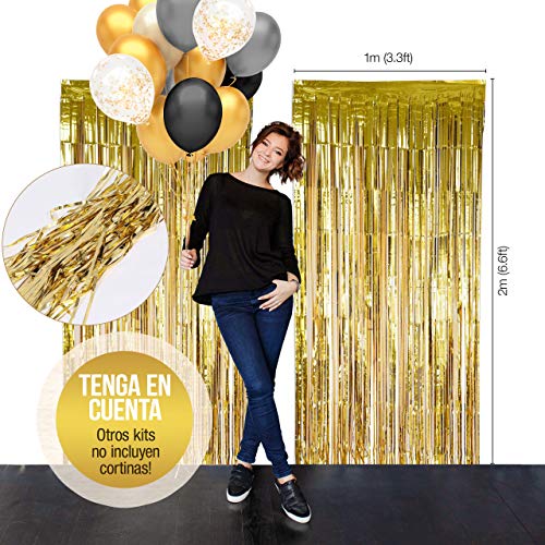 Decoracion Cumpleaños - Pack Incluye Pancarta" Feliz Cumpleaños", Globos, Guirnaldas, Banderines, Pompones, Cortinas y Mucho Mas… (Español Color Negro)