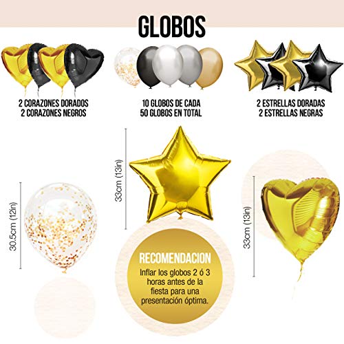 Decoracion Cumpleaños - Pack Incluye Pancarta" Feliz Cumpleaños", Globos, Guirnaldas, Banderines, Pompones, Cortinas y Mucho Mas… (Español Color Negro)