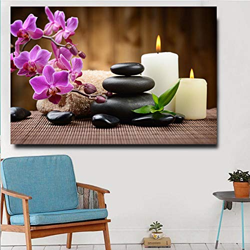 Decoración de arte de pared de gran tamaño Naturaleza muerta Candel de piedra Flores Imágenes para sala de estar Balnearios de pared Decoración para el hogar Pinturas de lienzo HD