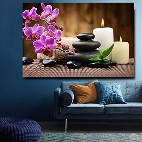 Decoración de arte de pared de gran tamaño Naturaleza muerta Candel de piedra Flores Imágenes para sala de estar Balnearios de pared Decoración para el hogar Pinturas de lienzo HD