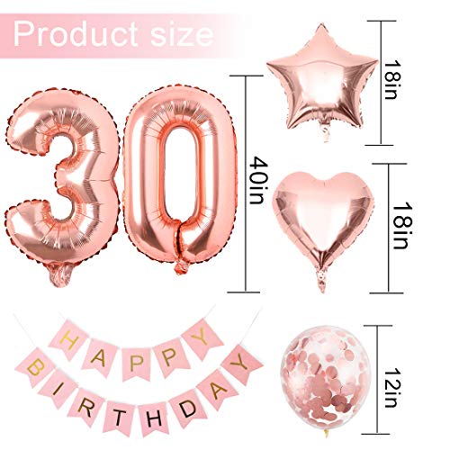 Decoración de cumpleaños 30 en Oro Rosa para Mujeres, Feliz cumpleaños Decoración Globos Guirnalda Banner 30 Años Globos de Confeti y Estrella Corazon Globos de Aluminio