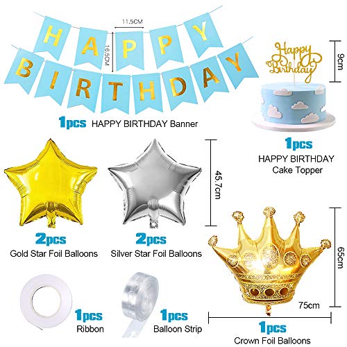 Decoración de cumpleaños de globos de oro azul, globos de papel de aluminio, globos de látex azul marino, globos metálicos de plata de oro azul, globos de confeti de oro, globos de papel de estrella